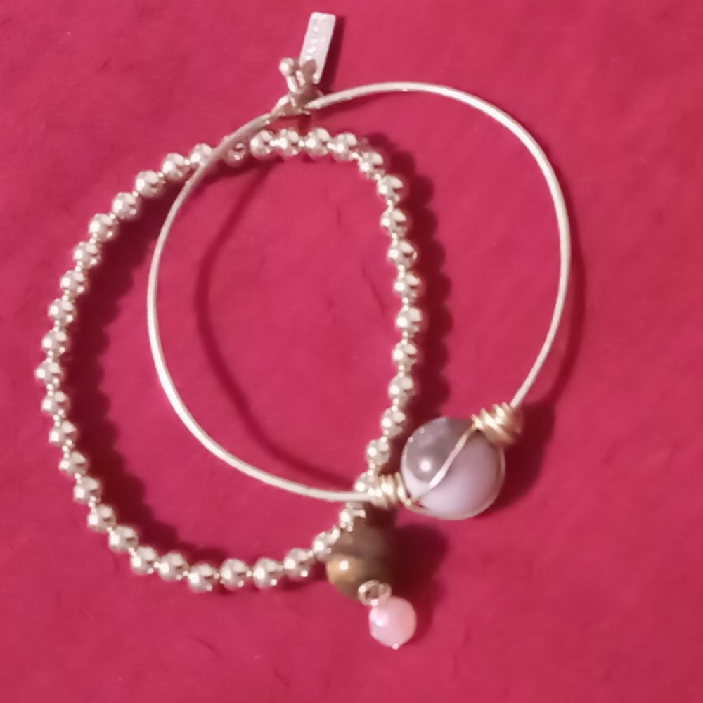 Natural stone bangle and beaded bracelet. 2 bracelets.